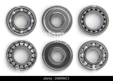 Satz aus verschiedenen bakk- und Rollenlagern isoliert auf weiß. 3D Abbildung Stockfoto