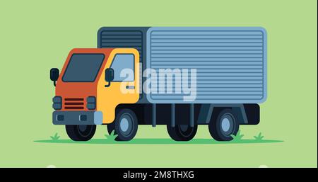 Eine Vektordarstellung eines Kastenladers auf dem Gras vor grünem Hintergrund Stock Vektor