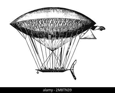 Heißluftballon, alte Illustration aus dem XIX. Jahrhundert Stockfoto