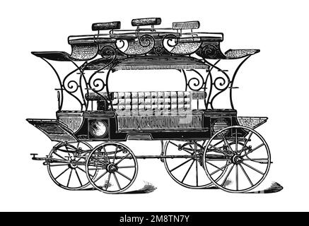 Alte Pferdekutsche, Illustration des XIX. Jahrhunderts Stockfoto