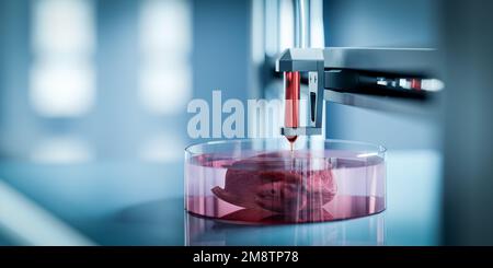 Bioprint 3D - das Konzept des Organdrucks für Transplantate auf 3D-Druckern. Die Zukunft der Transplantologie, 3D-Rendering. Stockfoto