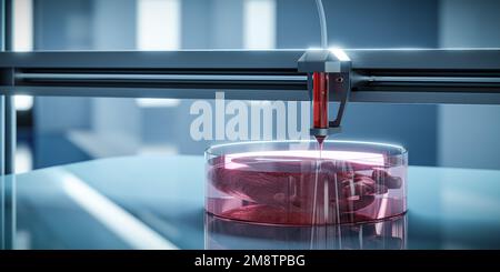 Bioprint 3D - das Konzept des Organdrucks für Transplantate auf 3D-Druckern. Die Zukunft der Transplantologie, 3D-Rendering. Stockfoto