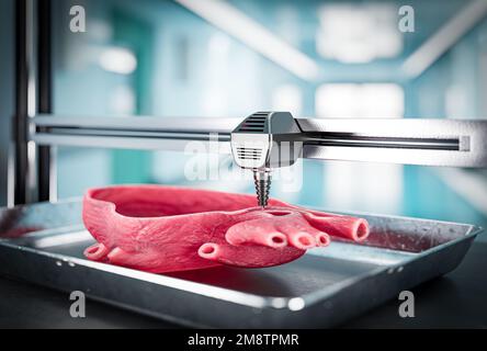 Bioprint 3D - das Konzept des Drucks von Organen für Transplantate auf 3D-Druckern. Die Zukunft der Transplantologie, 3D-Rendering. Stockfoto