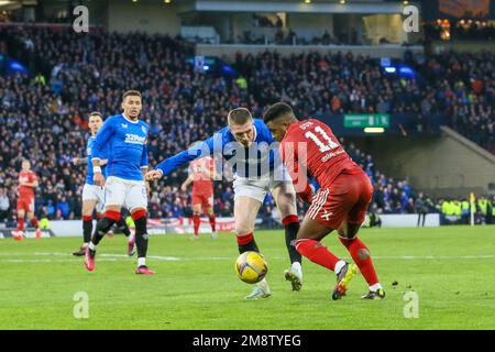 Glasgow, Großbritannien. 15. Januar 2023. Das zweite Halbfinale des Scottish League Cup (Viaplay Cup) zwischen Rangers und Aberdeen fand in Hampden Park, Glasgow, Schottland, Großbritannien, statt. Der Gewinner dieses Spiels spielt am 26. Februar Celtic im Finale. Wird auch in Hampden gespielt. Kredit: Findlay/Alamy Live News Stockfoto