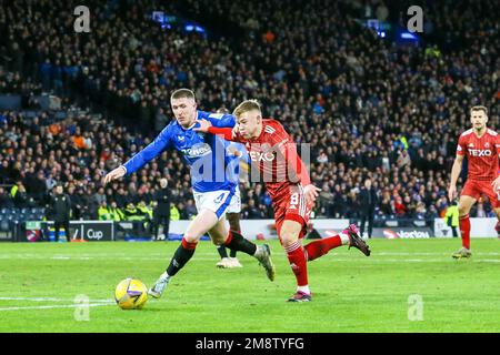 Glasgow, Großbritannien. 15. Januar 2023. Das zweite Halbfinale des Scottish League Cup (Viaplay Cup) zwischen Rangers und Aberdeen fand in Hampden Park, Glasgow, Schottland, Großbritannien, statt. Der Gewinner dieses Spiels spielt am 26. Februar Celtic im Finale. Wird auch in Hampden gespielt. Kredit: Findlay/Alamy Live News Stockfoto