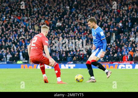 Glasgow, Großbritannien. 15. Januar 2023. Das zweite Halbfinale des Scottish League Cup (Viaplay Cup) zwischen Rangers und Aberdeen fand in Hampden Park, Glasgow, Schottland, Großbritannien, statt. Der Gewinner dieses Spiels spielt am 26. Februar Celtic im Finale. Wird auch in Hampden gespielt. Kredit: Findlay/Alamy Live News Stockfoto