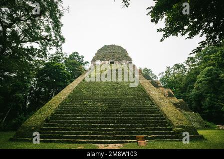 Treppe des Tempels V in der Stadt Tikal-maya Stockfoto
