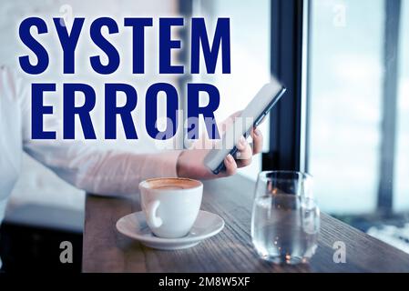 Systemfehler bei konzeptioneller Beschriftung. Geschäftsansatz Technologiefehler Softwarekollaps Datenverlust Stockfoto