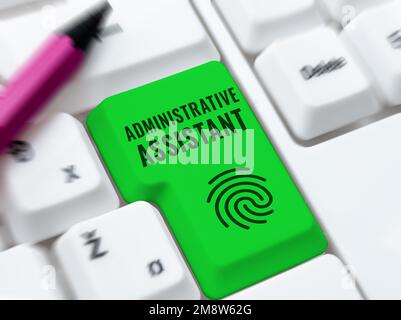 Inspiration mit Schild „Verwaltungsassistent“. Geschäftsansatz Administration Support Specialist Büroaufgaben Stockfoto