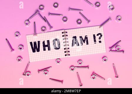Text, der Inspiration zeigt, wer ich bin Ein Wort, das geschrieben wurde, als man nach Ihrem Namen und Ihrer Nationalität gefragt wurde Stockfoto