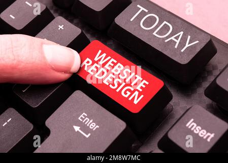 Konzeptionelle Überschrift Neugestaltung der Website. Wort für Modernisierungs- oder Designverbesserer Ihrer Website Stockfoto
