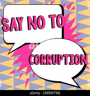 Inspiration mit dem Schild „Nein zu Korruption“. Wort für die Einführung eines dezentralen Geldwechsels Stockfoto