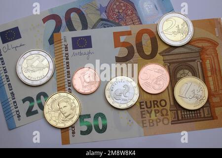 Kroatische Euro-Münzen, neues Mitglied der Eurozone, Münzen und Banknoten, Jahr 2023 Stockfoto