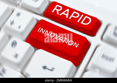 Textunterschrift für schnelle Innovationen. Geschäftsüberblick Merkmal einer Website, die Suchmaschinenalgorithmen verwendet Stockfoto