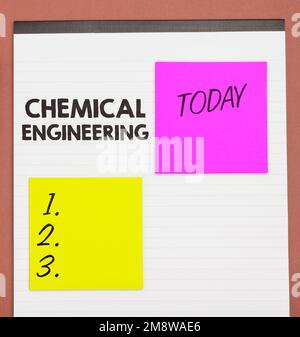 Textunterschrift Präsentation Chemical Engineering, Konzeptfoto Entwicklung von Dingen, die sich mit der industriellen Anwendung der Chemie befassen Stockfoto
