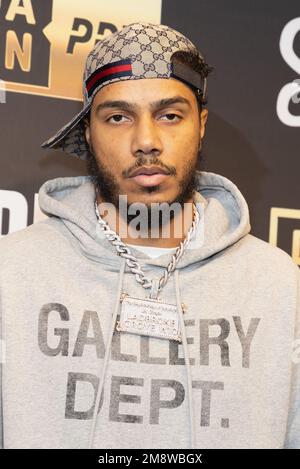 London GroBbritannien. 14. Januar 2023. AJ Tracey besucht die Ankunfte im KSI V faze Temperrr Fight London in der OVO Wembley Arena in London England. Kredit S.A.M. Alamy Live News Stockfotografie Ala...