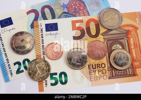 Kroatische Euro-Münzen, neues Mitglied der Eurozone, Münzen und Banknoten, Jahr 2023 Stockfoto