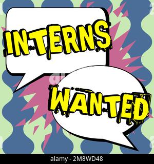 Schreiben mit Textanzeigen Praktikanten gesucht. Geschäftsidee auf der Suche nach einem Praktikanten in Teilzeit arbeitender Student Stockfoto