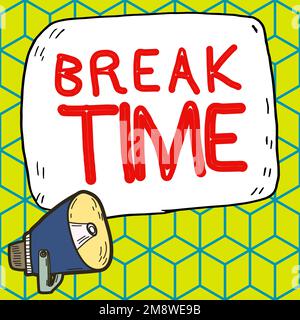 Text mit der Inspirationspause. Ein Wort über Ruhe- oder Erholungszeiten nach einer bestimmten Arbeit Stockfoto