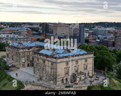 Ein Luftschuss über das Schloss Nottingham in Großbritannien Stockfoto