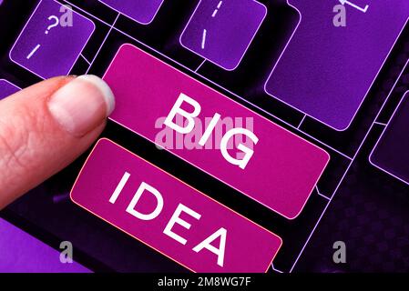 Schreiben mit Text Big Idea. Konzeptfoto mit einer großartigen kreativen Innovationslösung oder Denkweise Stockfoto