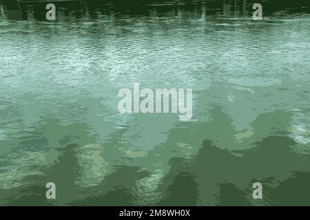 Realistische Darstellung der Donauoberfläche am sonnigen Wintertag. Reflexion der Sonnenblende auf der Wasseroberfläche mit charakteristischer Welligkeit Stockfoto
