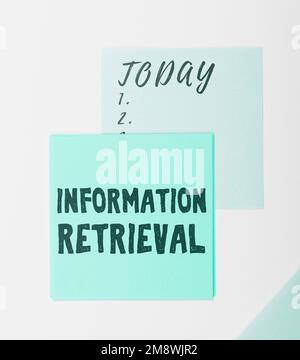 Textinformationen abrufen wird geschrieben. Unternehmen präsentieren Einen Ort, an dem Daten gespeichert werden und gefunden werden können Stockfoto