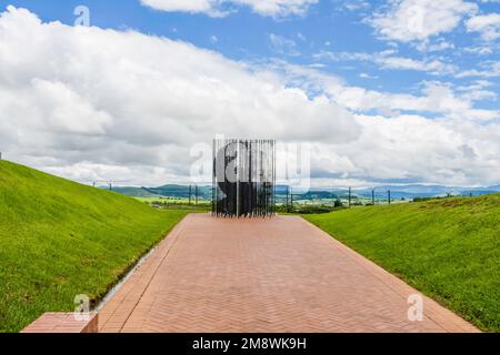 Nelson Mandela Fangort, Stahlstatue in Howick midlands KwaZulu Natal Stockfoto