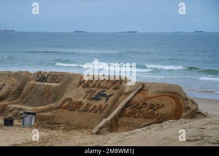 Durban Tourismus Sandkunst an der Golden Mile Strandpromenade KZN Stockfoto