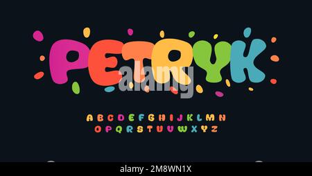 Ein aufgeblasenes Regenbogenalphabet für Kinder, verspielte Ballonbriefe, lustige Festivalschriftart für die Geburtstagsüberschrift für Kinder, Spielzeug für Kinder und Logo für die Kinderzone, mexikanisch Stock Vektor