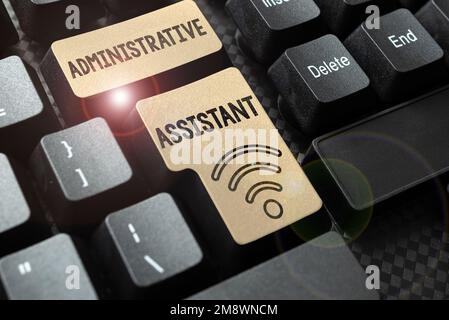 Schreiben mit Anzeige von Text Verwaltungsassistent. Konzeptfoto Administration Support Specialist Büroaufgaben Stockfoto