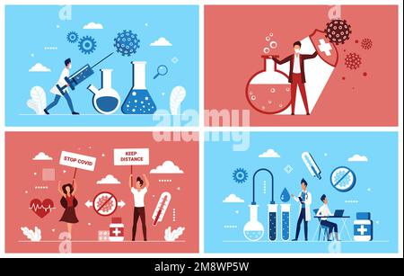 Covid-Impfkampagne. Weltimmunisierung, Pandemieausbreitung stoppen Vektordarstellung Stock Vektor