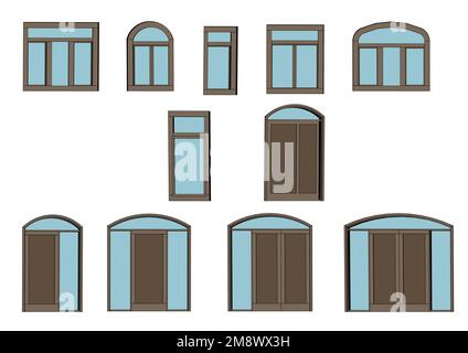 Alte Haustür- und Fenstervektordarstellung Stock Vektor