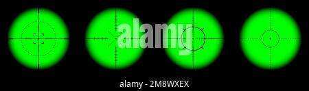 Verschiedene Waffen Nachtsicht, Scharfschützengewehr optische Scopes. Jagdgewehr-Sucher mit Fadenkreuz. Ziel, schießen Marke Symbol. Militärisches Zielschild Stock Vektor