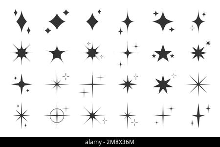 Schwarzes Silhouettenset mit sternförmigem Stempel. Sticker Schablone Blanko Design handgefertigter Aufdruck Himmel Nacht magisches Licht kosmischer Glitzer Abstraktes Dekor Sternbild Glitzer isoliert Stock Vektor