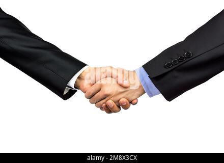 Unternehmer, die Hände schütteln, isoliert auf weiss. Stockfoto