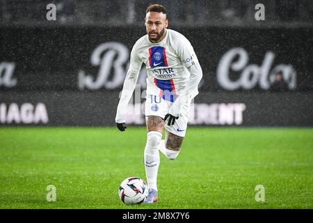 Rennes, Frankreich, Frankreich. 15. Januar 2023. NEYMAR JR von PSG während des Spiels Ligue 1 zwischen Stade Rennais (Rennes) und Paris Saint-Germain (PSG) am 15. Januar 2023 im Roazhon Park in Rennes, Frankreich. (Kreditbild: © Matthieu Mirville/ZUMA Press Wire) NUR REDAKTIONELLE VERWENDUNG! Nicht für den kommerziellen GEBRAUCH! Stockfoto