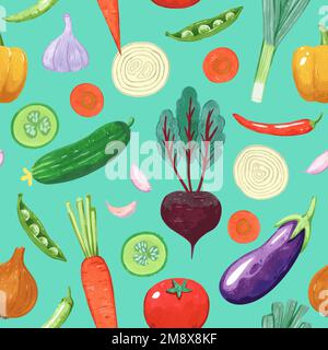 Nahtloses Muster mit Gemüse. Von Hand gezeichnete detaillierte Darstellung des Vektors Stock Vektor