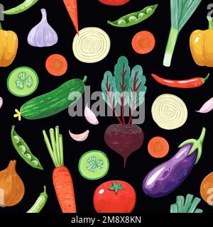 Nahtloses Muster mit Gemüse. Von Hand gezeichnete detaillierte Darstellung des Vektors Stock Vektor