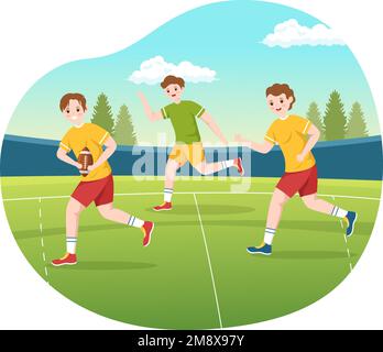 Rugby-Spieler mit einem Ball im Meisterschaftssport für Webbanner oder Landing Page in flachen, handgezeichneten Cartoon-Vorlagen Stock Vektor