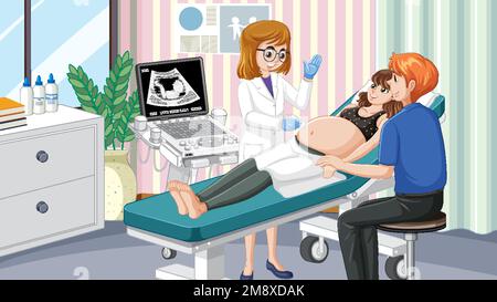 Arzt untersucht schwangere Frau mit Scannergerät Stock Vektor