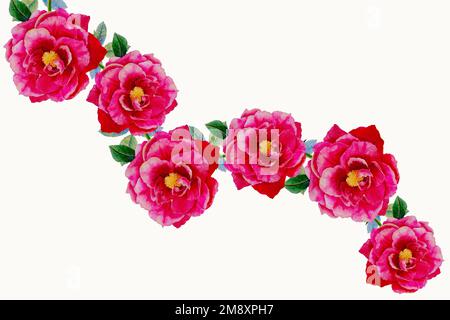 Hochzeitseinladungskarte, Valentinstag, Neujahrskarte mit rosa Rosenblumen auf weißem Hintergrund. Aquarellmalerei Illustration, klassisch St. Stockfoto