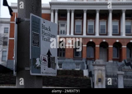 Boston, USA. 15. Januar 2023. Das Massachusetts State House findet am 15. Januar 2023 auf den Freedom and Black Heritage Trails am Boston Common in Boston Massachusetts, USA, statt. (Foto: John Lamparski/SIPA USA) Guthaben: SIPA USA/Alamy Live News Stockfoto