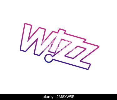 Wizz Air, gedrehtes Logo, weißer Hintergrund B Stockfoto