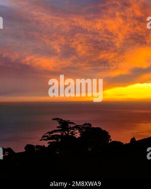 Sonnenuntergang, Pazifik, Bolinas Ridge, Mount Tamalpais State Park, Golden Gate National Recreation Area, Marin County, Kalifornien Stockfoto