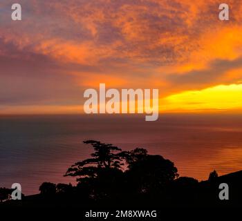 Sonnenuntergang, Pazifik, Bolinas Ridge, Mount Tamalpais State Park, Golden Gate National Recreation Area, Marin County, Kalifornien Stockfoto