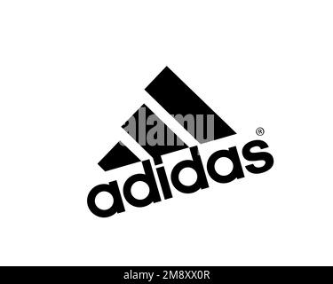 Adidas, Gedrehtes Logo, Weißer Hintergrund Stockfoto