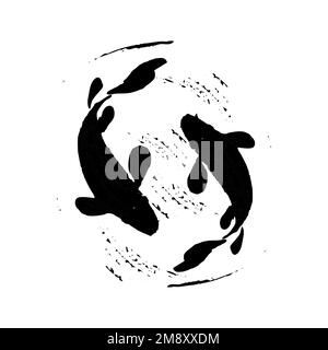 Schwarze Tinte Art Grodge Koi Fish Illustration Stockfoto