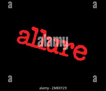 Allure Magazin, gedrehtes Logo, schwarzer Hintergrund B Stockfoto