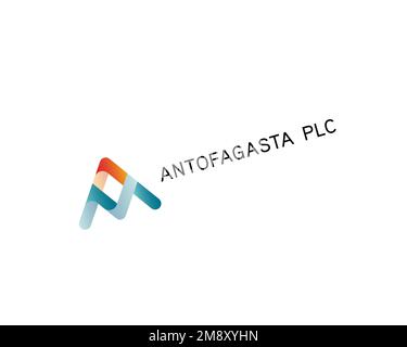 Antofagasta PLC, gedrehtes Logo, weißer Hintergrund Stockfoto